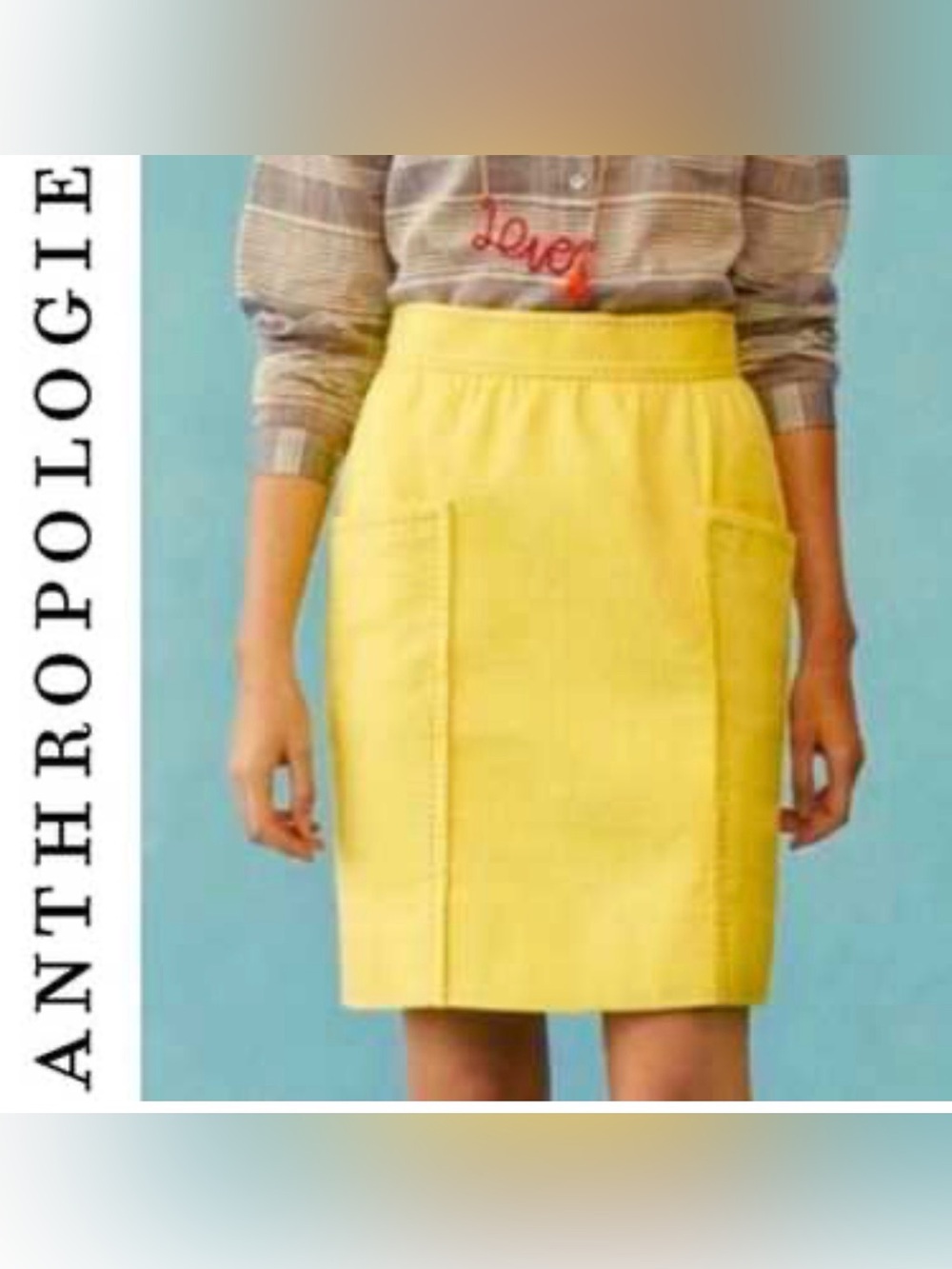 Cartonnier Bright Yellow Pencil Skirt with Front Patch Pockets Utility Workwear